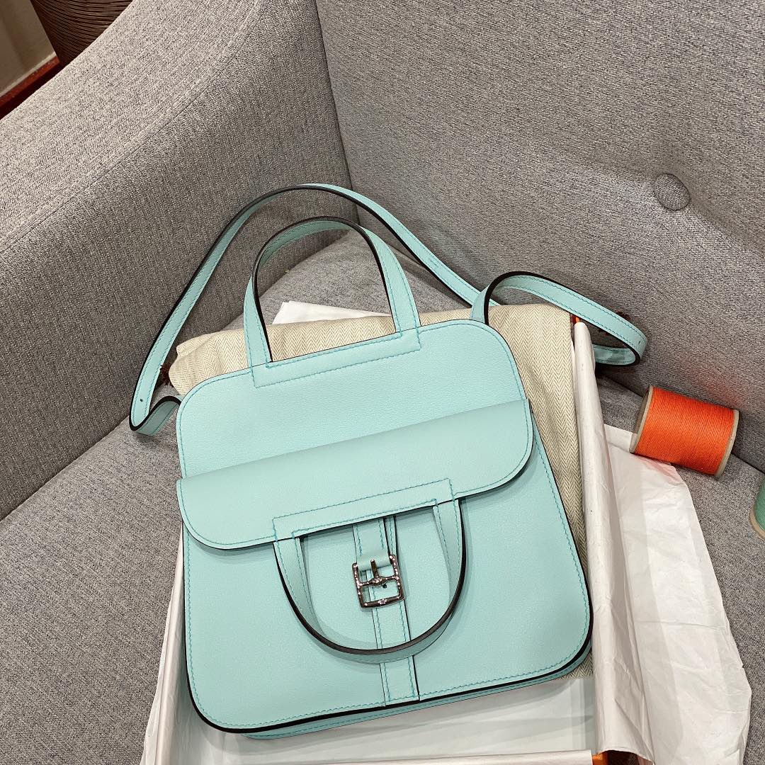 Hermes Mini Halzan 22 Handbag Shoulder Bag In Sky Blue Swift Leather